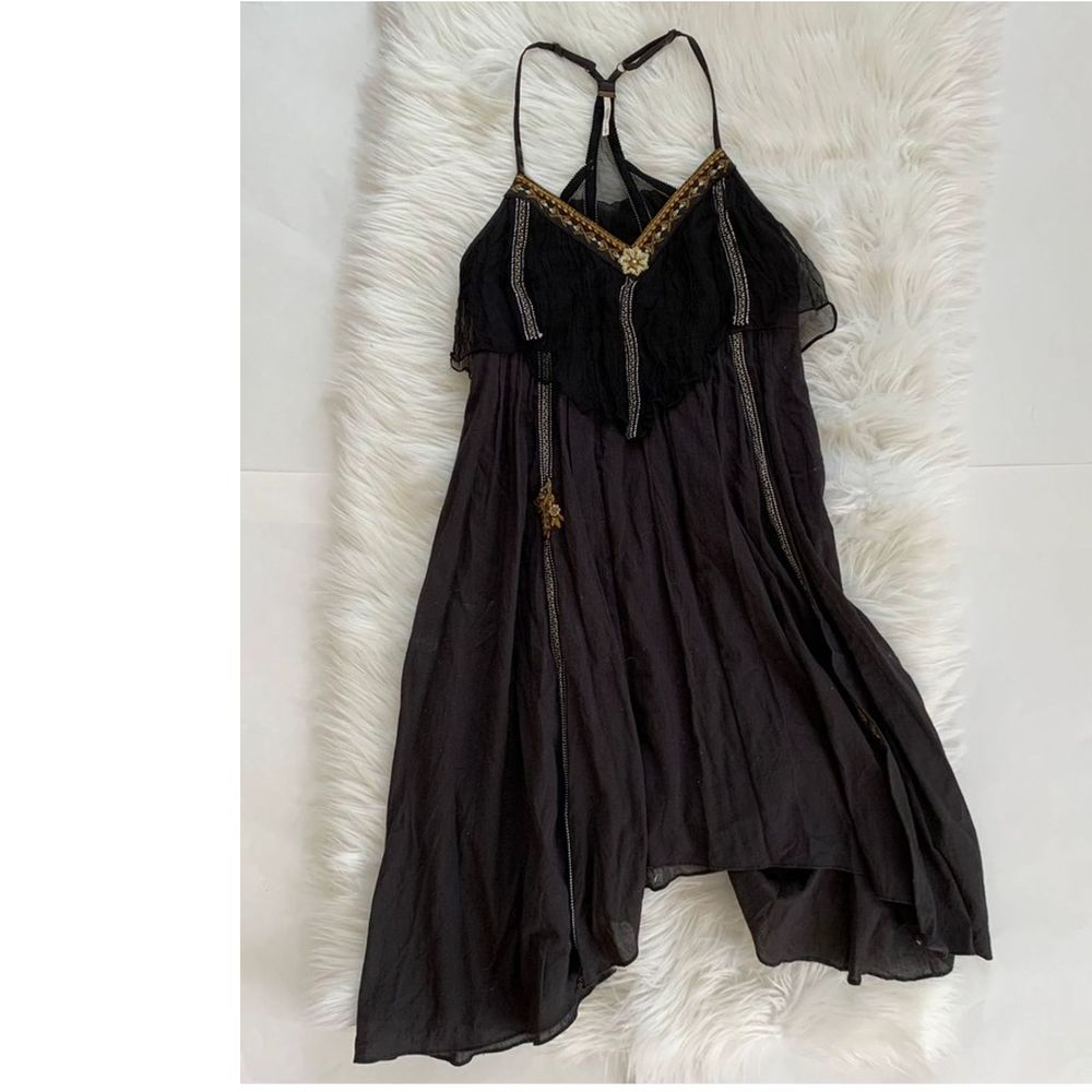 Free People Embroidered Dress XS Black Mesh Boho